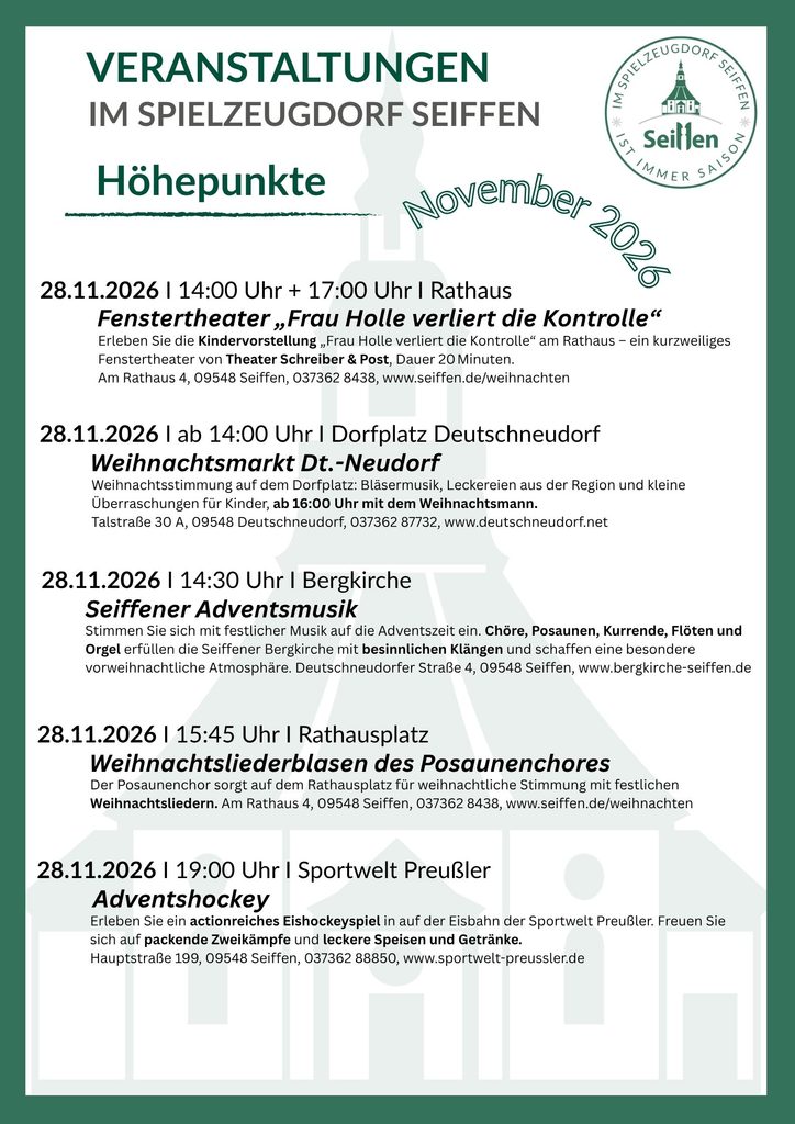 Veranstaltungen im Spielzeugdorf für November 5