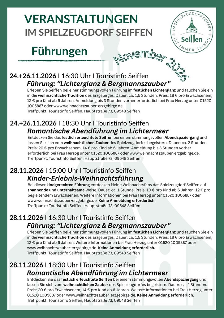 Veranstaltungen im Spielzeugdorf für November 6