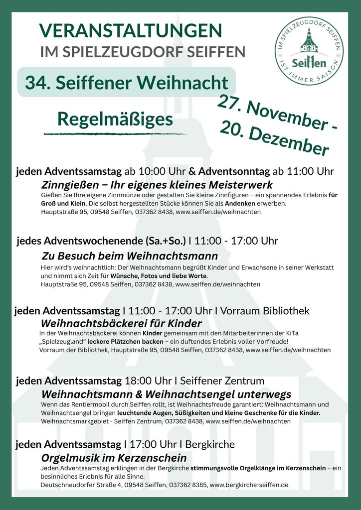 Veranstaltungen im Spielzeugdorf für November 7
