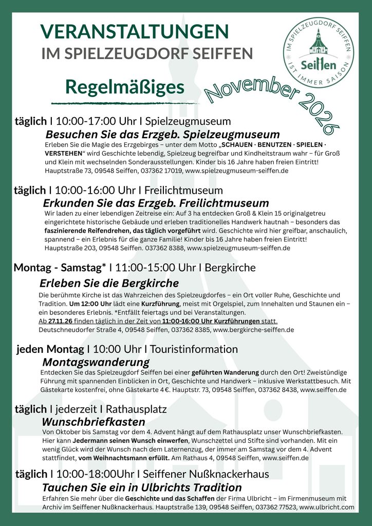 Veranstaltungen im Spielzeugdorf für November 9