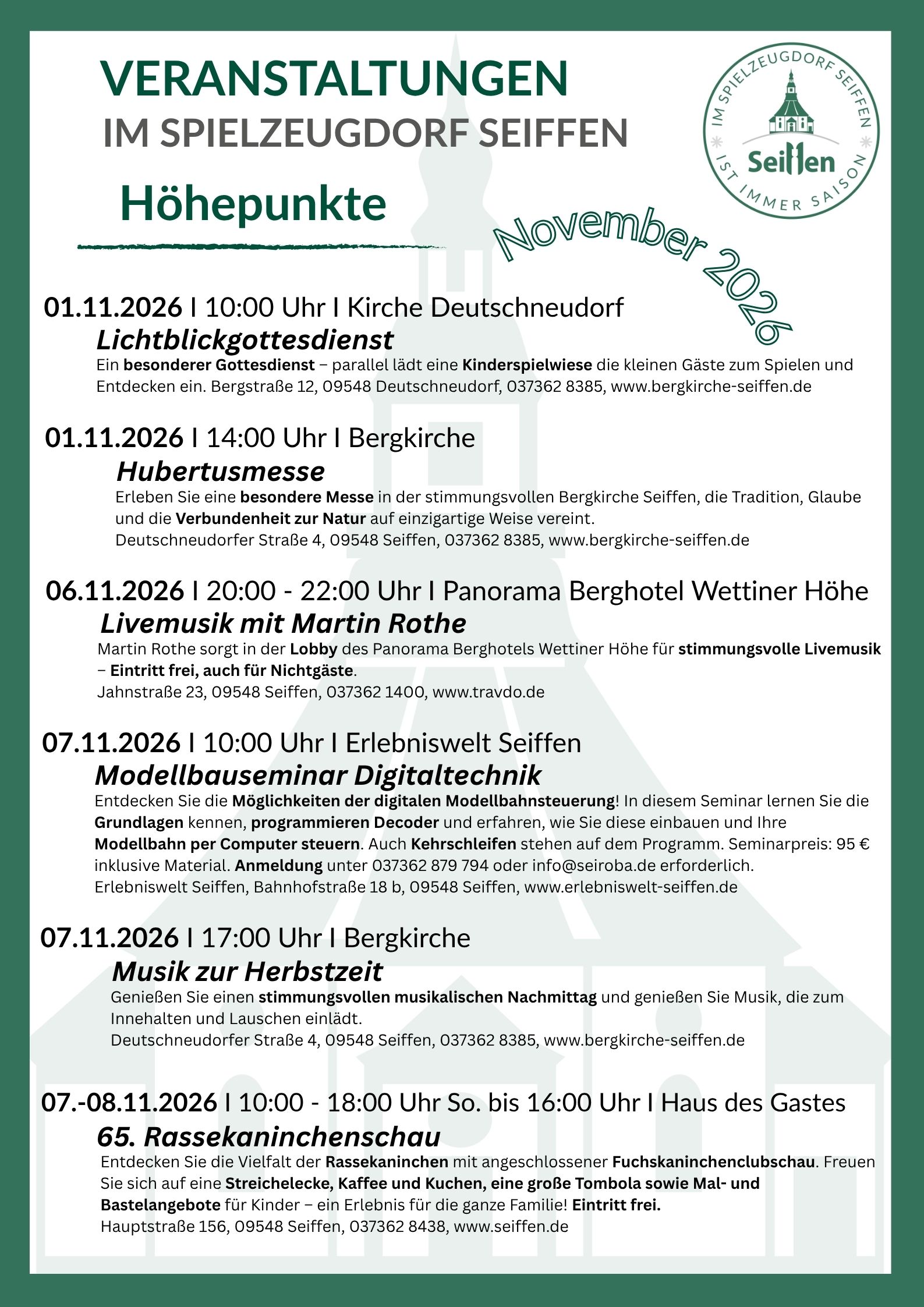 Veranstaltungen im Spielzeugdorf für November 1