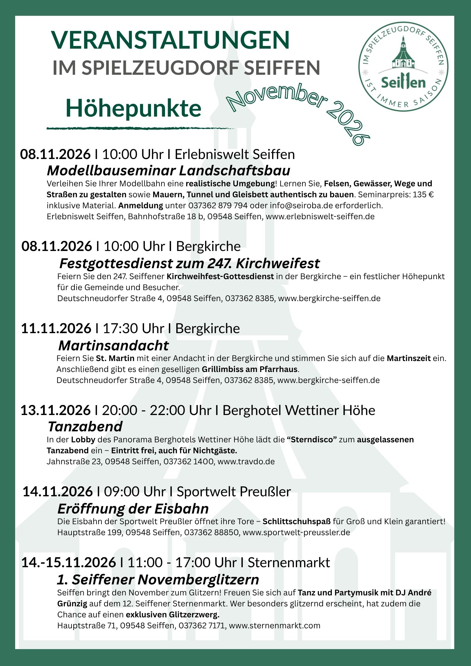 Veranstaltungen im Spielzeugdorf für November 2